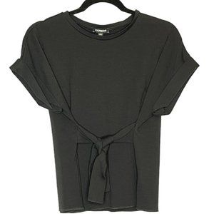 Express Front Tie Rolled Sleeve Black Tee Size XS